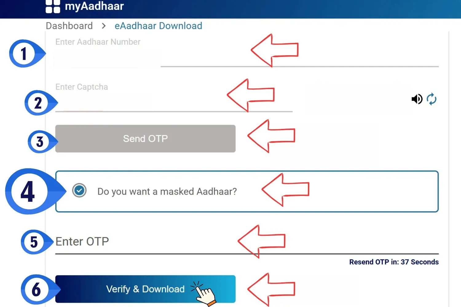 Aadhaar Card Download – Download e-Aadhaar PDF Online 2026 12 Download Masked Aadhaar Card online from the myAadhaar portal by entering OTP and verifying to download.